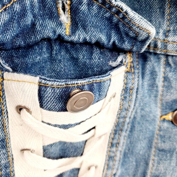 Love Tree Denim Blue Trucker Jacket 100% Cotton Long-sleeve Lace Up Women's Sz L - Picture 5 of 10